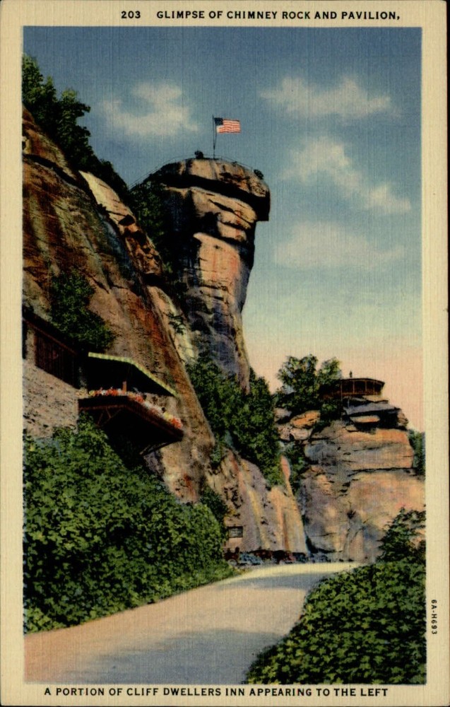 Chimney Rock North Carolina Cliff Dwellers Inn unused vintage linen postcard