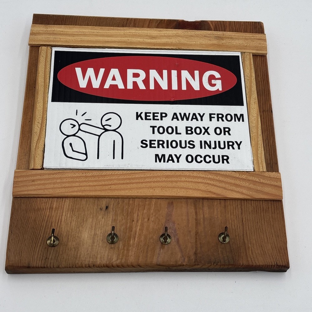 Vintage WARNING sign Key Hanger Plaque Man Cave Garage Decor