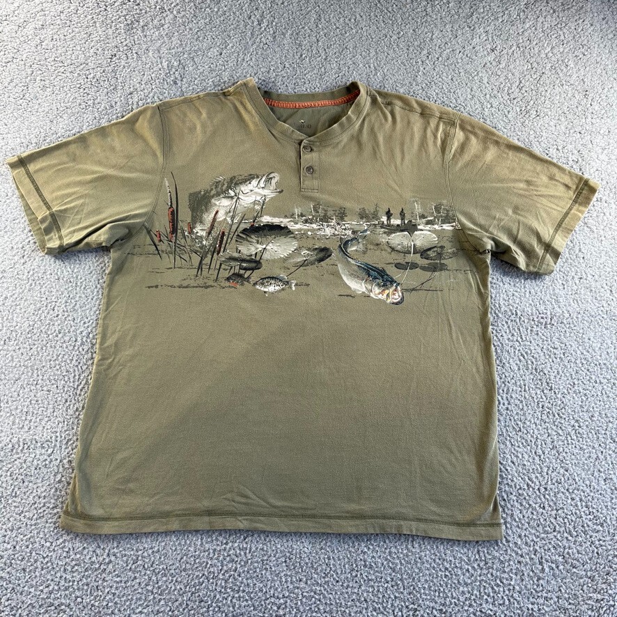 Red Head T Shirt Mens Extra Large Green Henley Fishing Outdoor Graphic Tee Hike