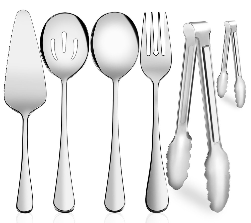Serving Utensils, XEVOM 6-Piece Stainless Steel Regular, Silver