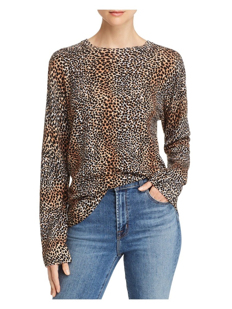 EQUIPMENT FEMME Womens Black Animal Print Long Sleeve Crew Neck Top XS