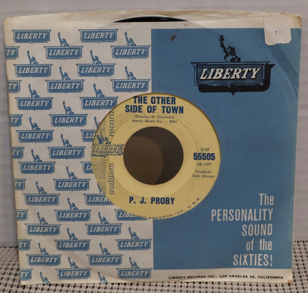 P.J. Proby 45 RPM The Other Side Of Town Liberty 1960s Pop