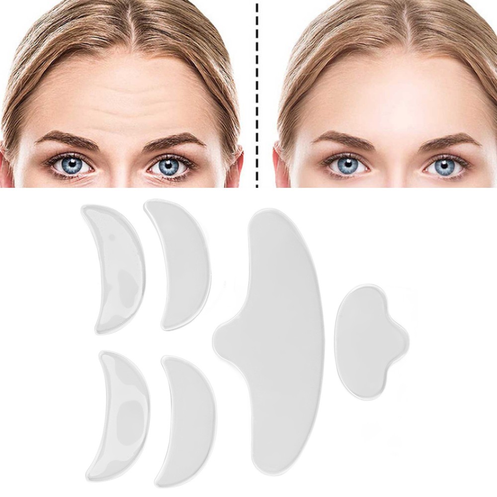 6Pcs Silicone Facial Pad Set Reusable Eye Forehead Chin Wrinkle Patches Anti NEW