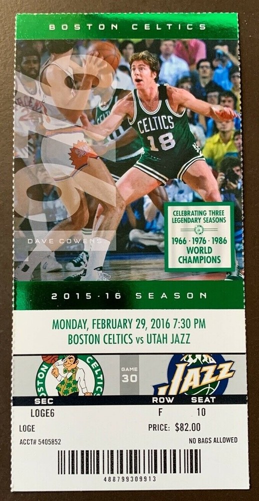 Boston Celtics 2/29/2016 NBA ticket stub vs Utah Jazz