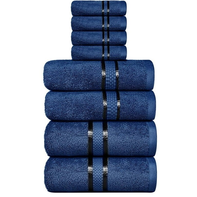 Dewall Maisons Navy Blue 8-Piece Luxurious Towel Set - 100% Cotton - Soft, Absor