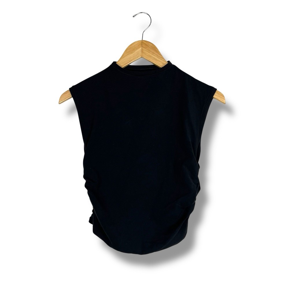 Athleta Muscle Top Black Sleeveless Ruched Sides Stretch Yoga Black XS