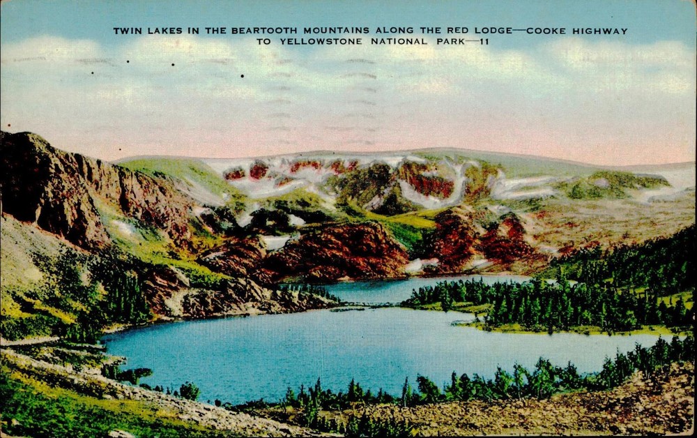 Twin Lakes Beartooth Mountains Red Lodge Yellowstone Postcard E C Kropp Vintage
