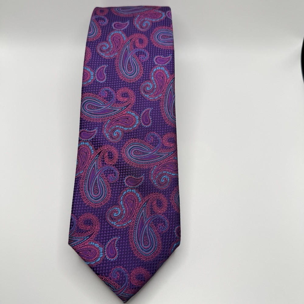 Stacy Adams Extra Long Purple / Pink / Blue Paisley Microfiber XL Tie 3.25”x64”