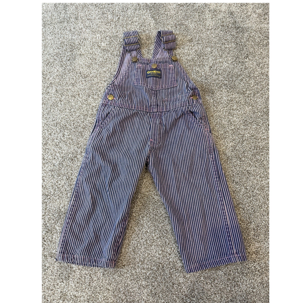 OshKosh B'gosh Vintage Striped Denim Overalls Blue Pink