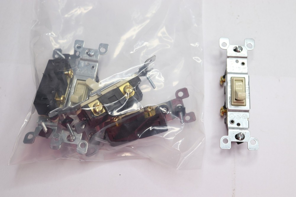(5-Pk) Leviton Residential Grade Single-Pole Toggle Switch 15A 120V AC 1451-ICP-image