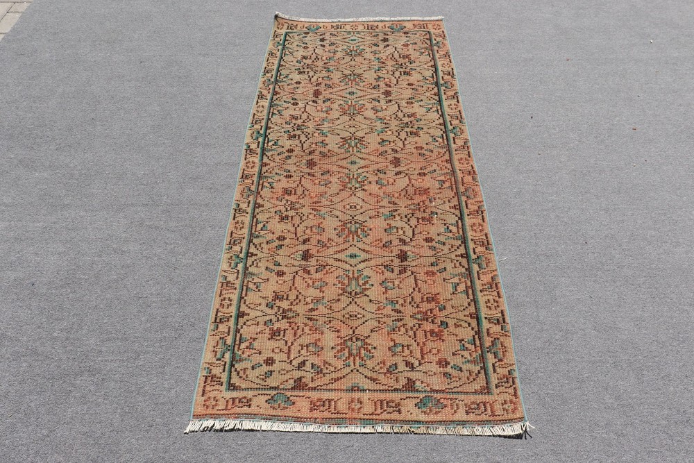 Vintage 2,7x6,46 ft Rug, Accent Turkish Rug, Brown Blue Check Wool Rug