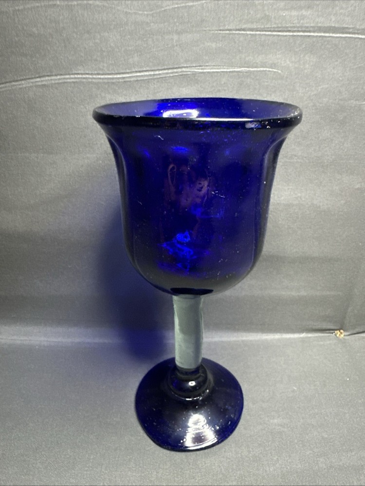 Mexican Hand Blown Glassware Cobalt Blue Rim Water Wine Glass