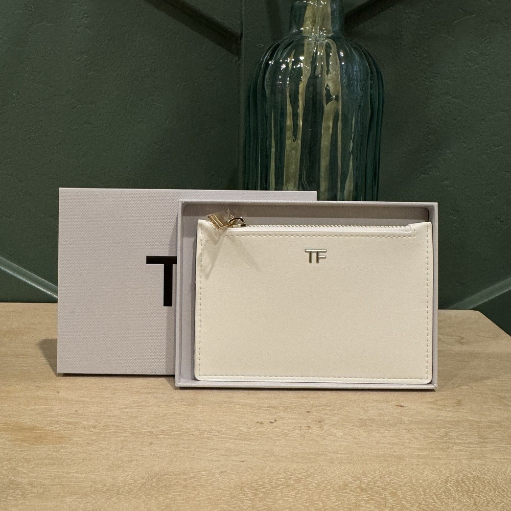 Tom Ford White Vegan Leather Zipper Wallet Pouch Clutch BNIB Authentic GWP