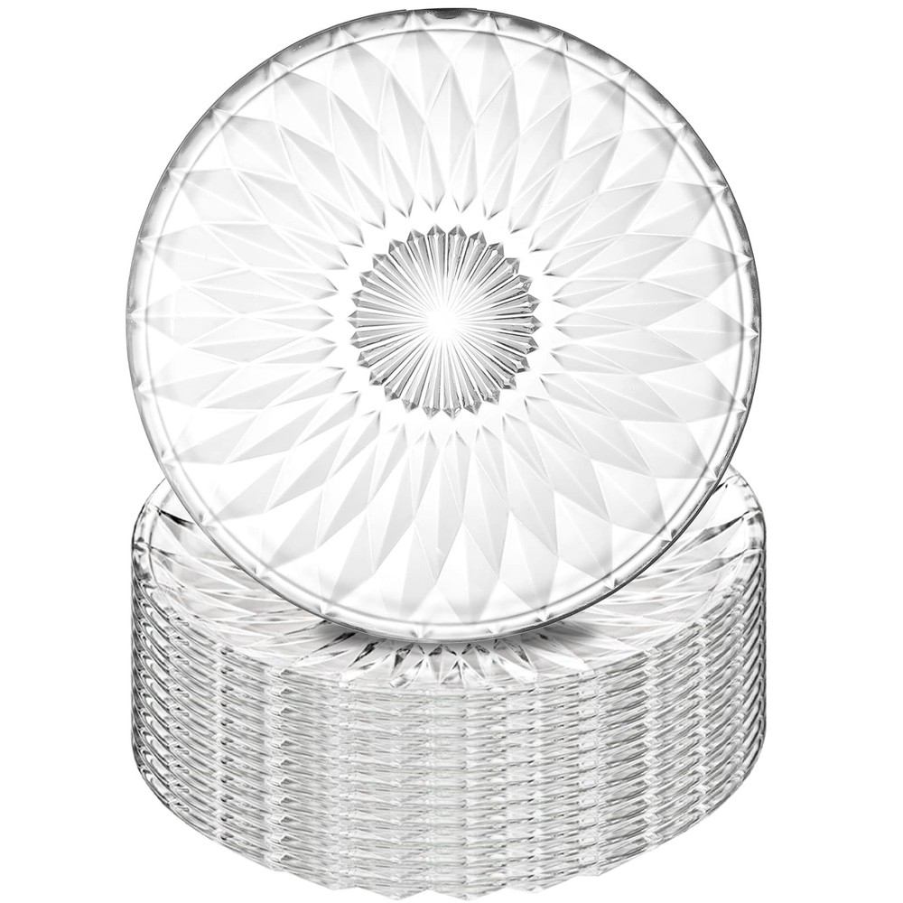 Set of 12 Crystal Glass Salad Plate 8 Inch Round Clear Dessert Plates Restaurant