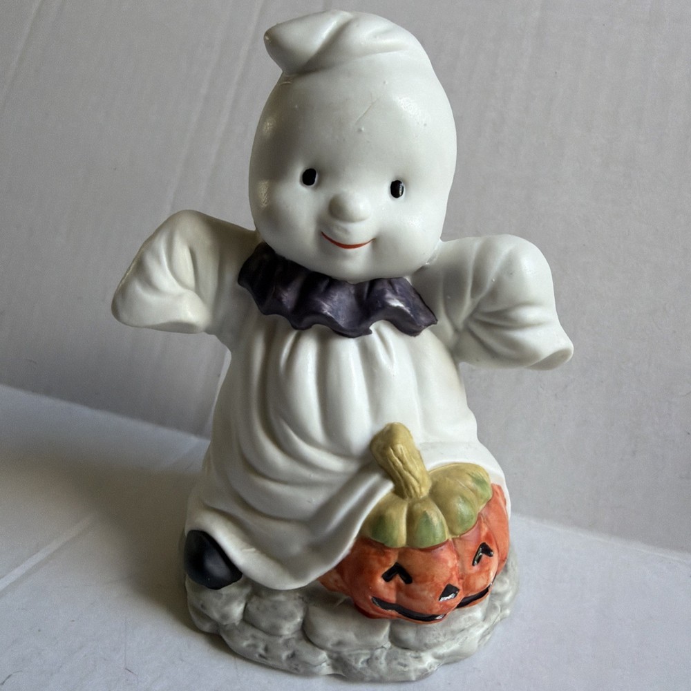 VINTAGE Halloween Ceramic Ghost & Jack O Lantern Tea Light Holder Kmart 90s OCI