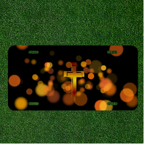 Custom Personalized License Plate Auto Tag With Stunning Golden Cross By Circles