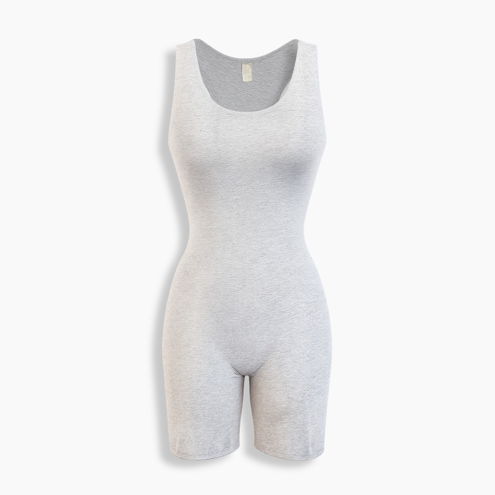 Women's Large Light Gray Racerback Athletic Bodysuit Romper Stretch One Piece