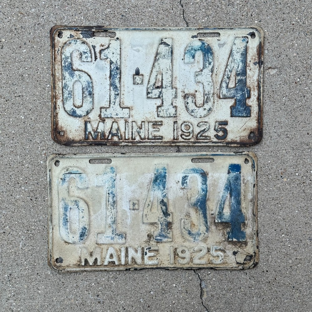 1925 Maine License Plate Pair Auto Tag Garage Decor 61 434