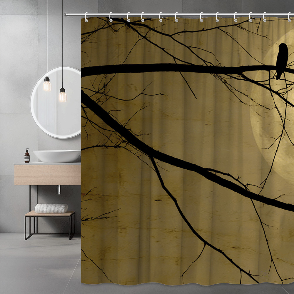 Moonlit Tree Branch Silhouette Shower Curtain Gothic Nature Decor