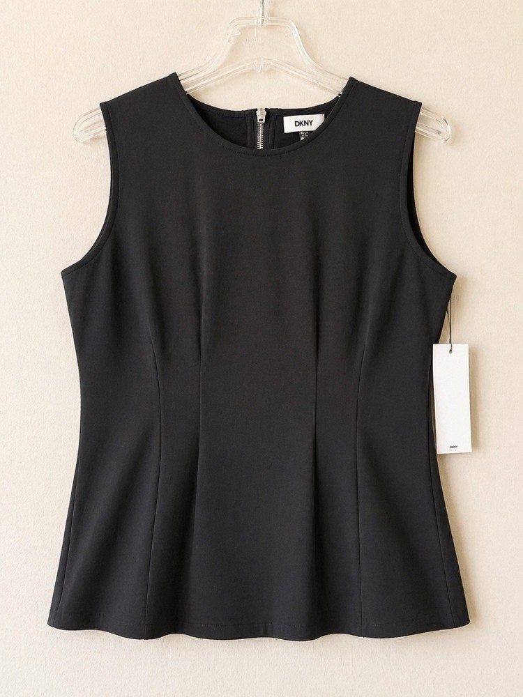 DKNY Sleeveless Blouse Black Zip Back Top Women Size Large Lightweight Flowy NWT