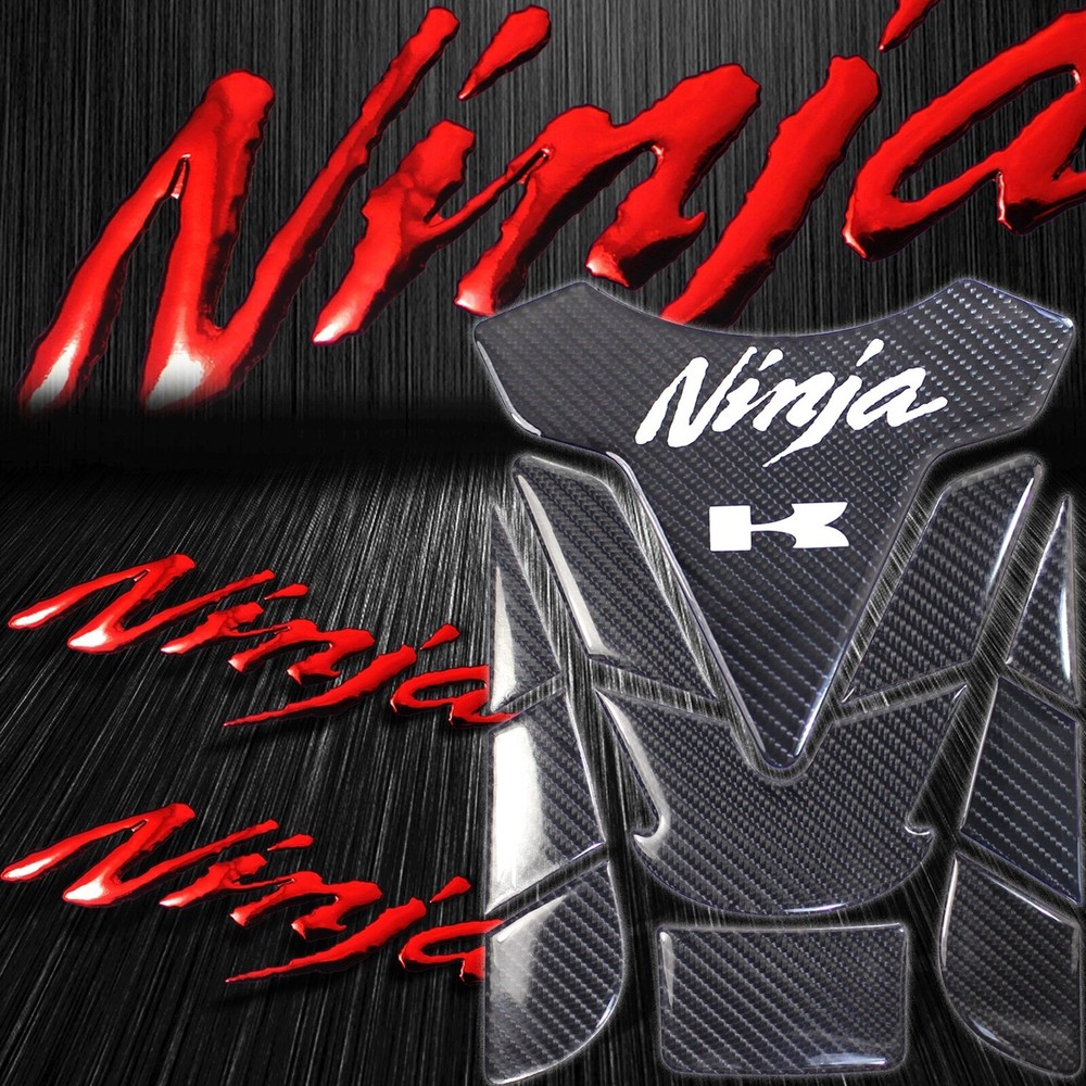 Real Carbon Fiber 3D Customize Fuel Tank Pad+Emblem Sticker Ninja ZXR Chrome Red