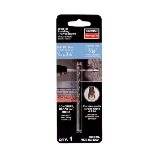 MDB 5/32 In. X 3-1/2 In. Carbide Masonry Titen Screw Drill Bit