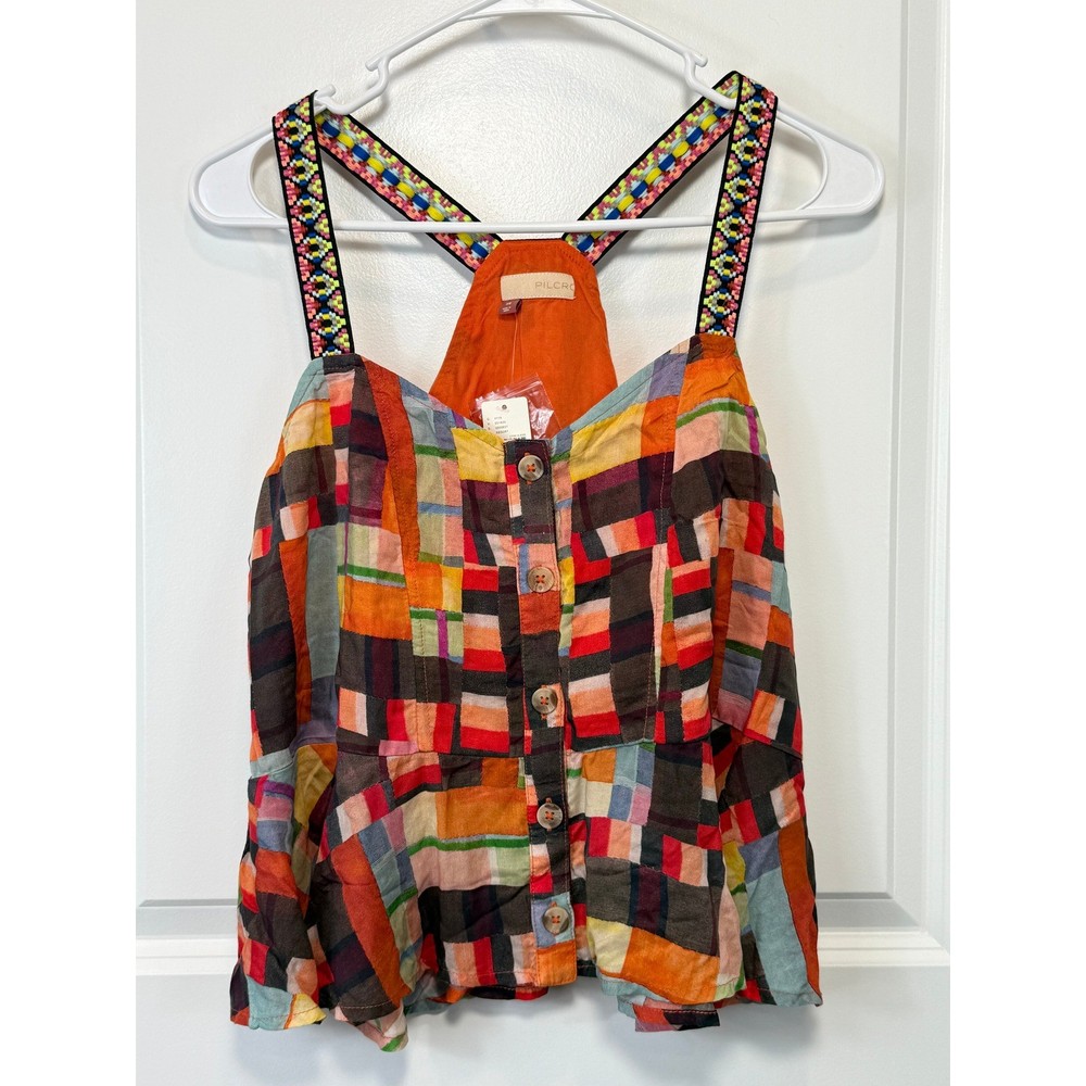 NWT Anthropologie Pilcro Patchwork Peplum Cami Top XS Embroidered BOHO Artsy NEW