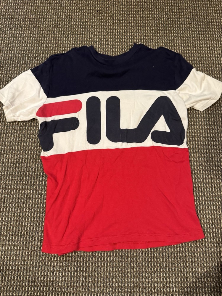 FILA Blue/White/Red Men's Colorblock Logo Crew Neck Short Sleeve T-Shirt XS