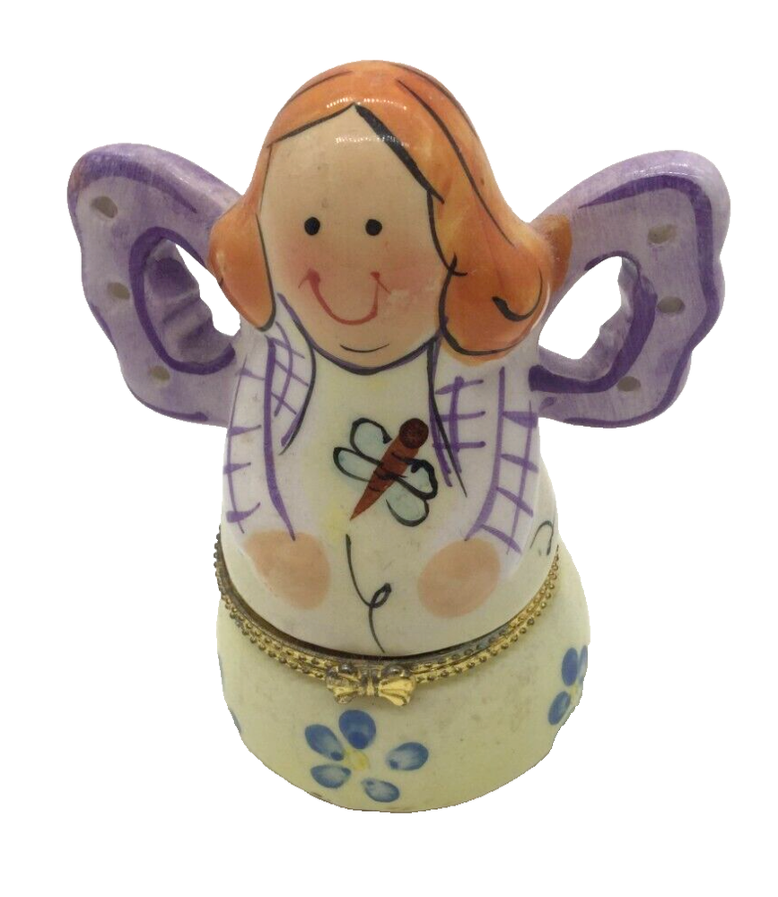 Angel Fairy Hinged Ceramic Trinket Box 3.75 x 3 Inch Jewelry Storage