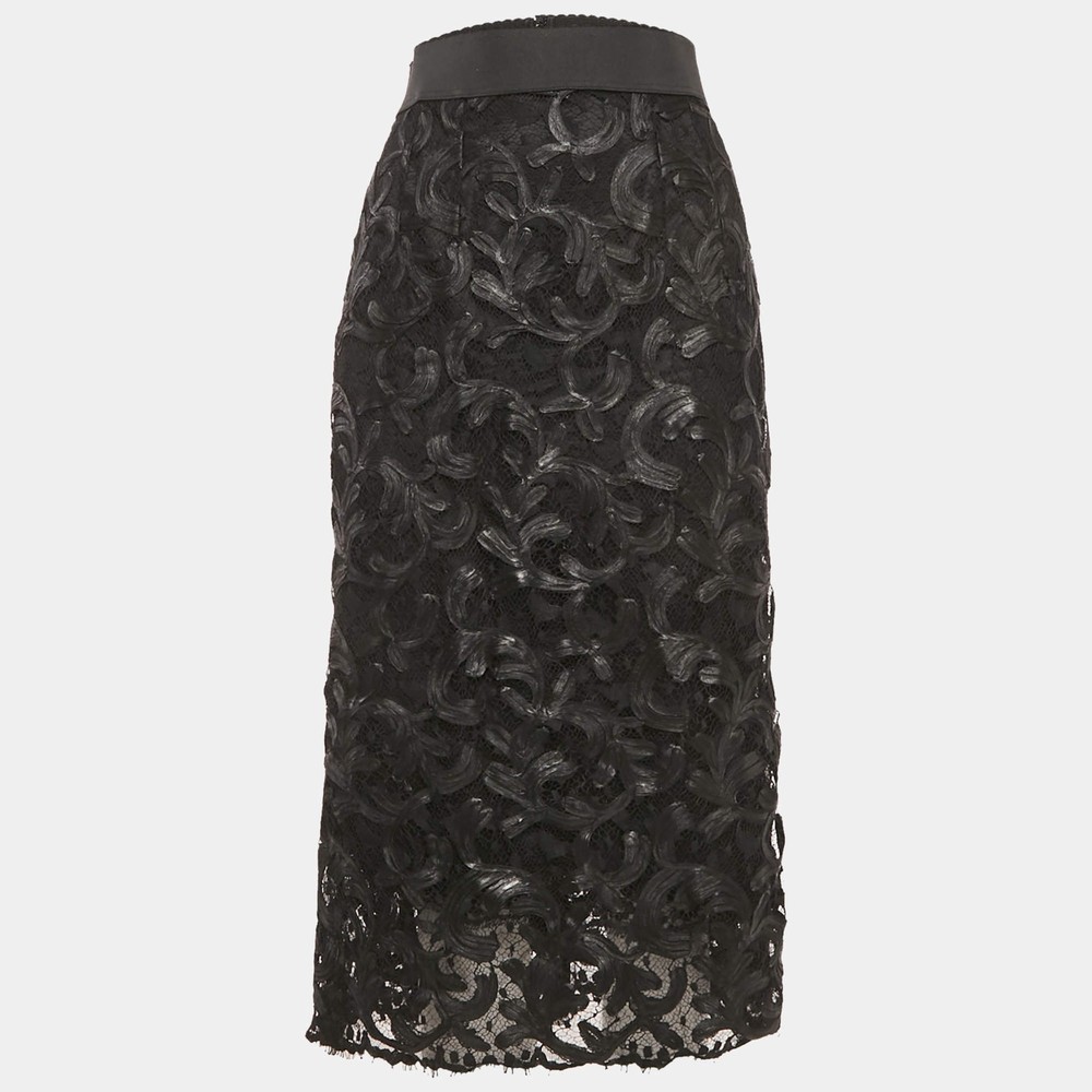 Dolce Gabbana Black Lace Midi Skirt S