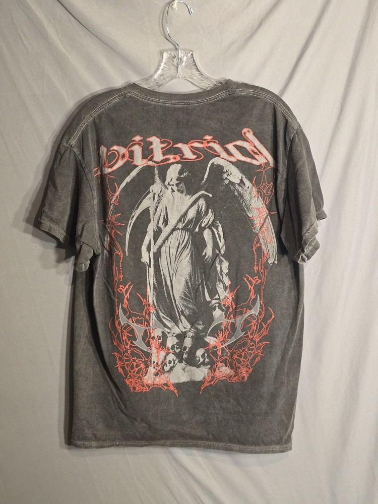 Vitriol Mens Large Angel of Death Graphic T Shirt Black Acid Wash Cotton