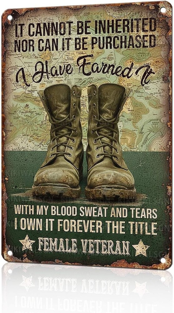 Female Veteran Vintage Metal Tin Sign Retro Military Wall Decor for Home Office