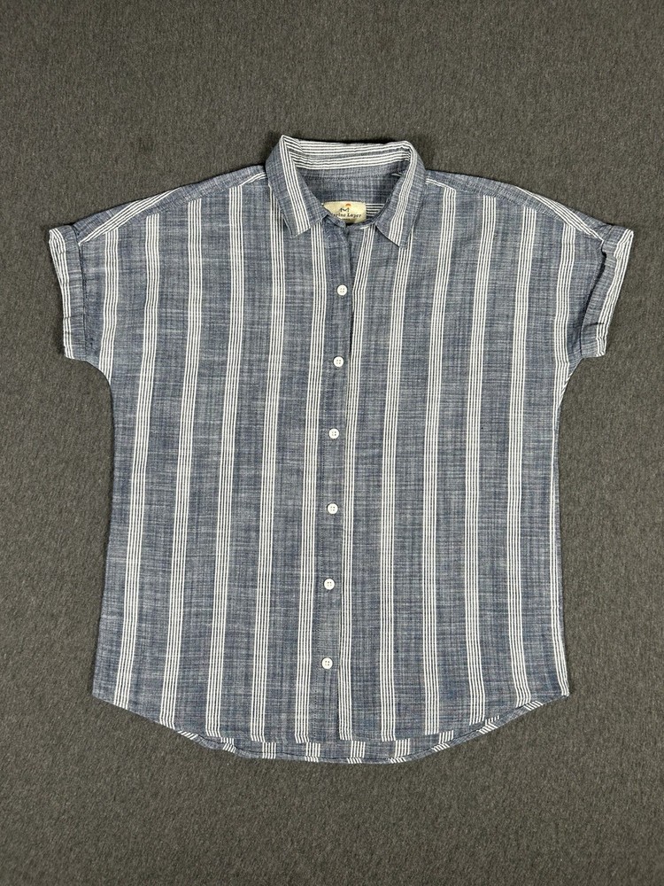 Marine Layer Womens Chambray Striped Button Up Shirt Short Sleeve Blue S