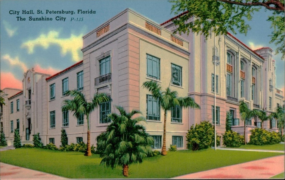City Hall St Petersburg Florida Postcard Tichnor Sunshine City P-135 Unposted
