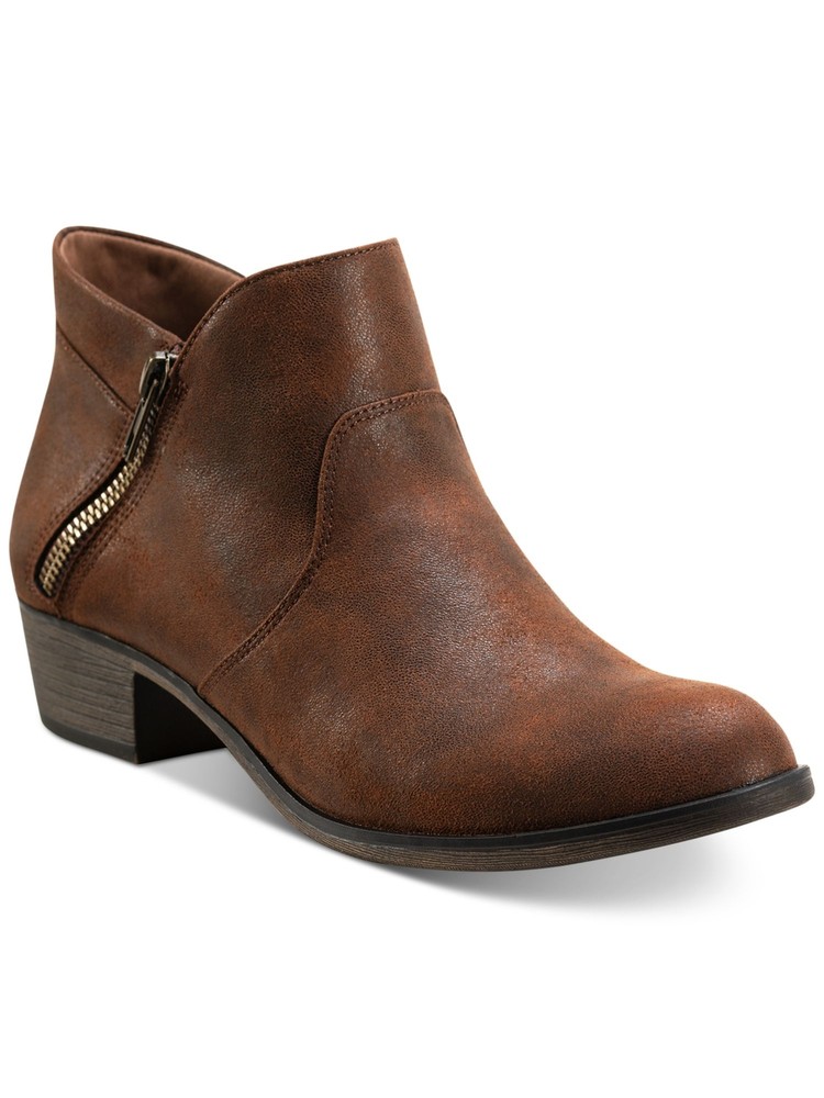 SUN STONE Womens Brown Comfort Non-Slip Abby Round Toe Block Heel Booties 7.5 M