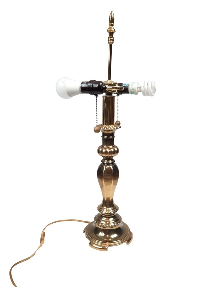 Candle Stick Hollywood Regency Design Tall Vintage Brass & Wood Table Lamp