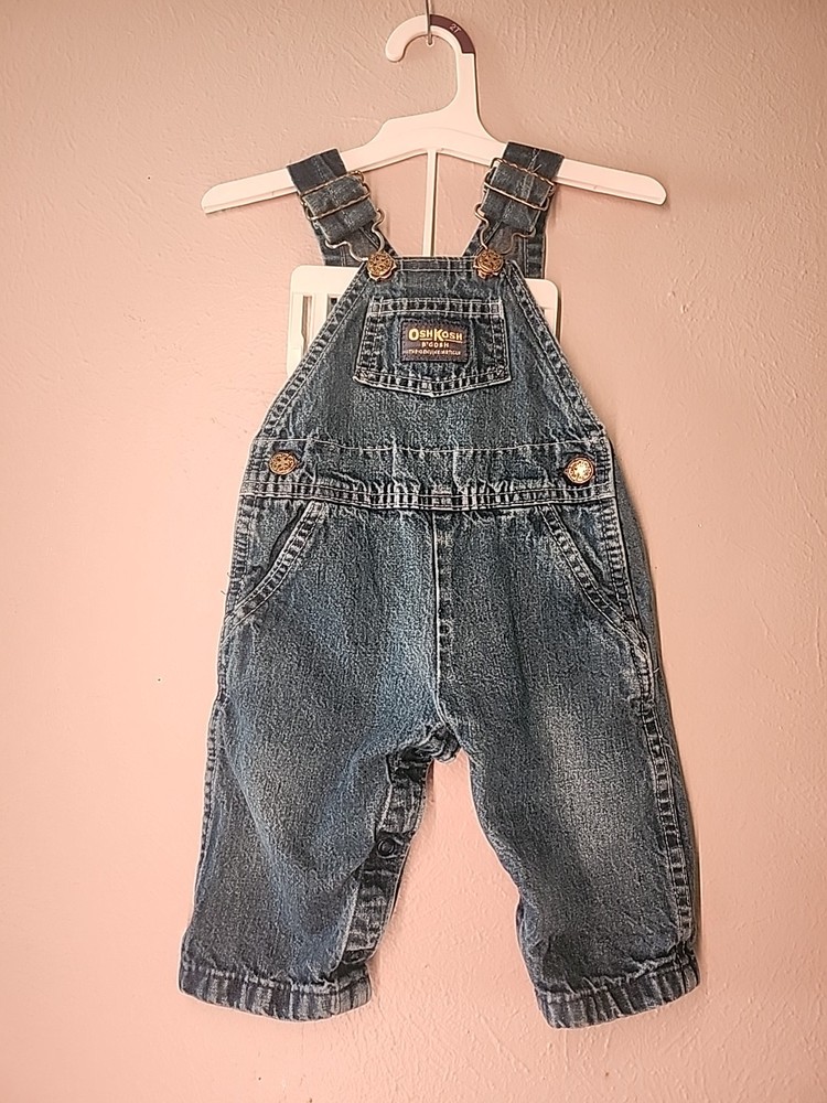 VINTAGE OshKosh B'Gosh Denim Blue Jeans Overalls Baby 6-9M Months