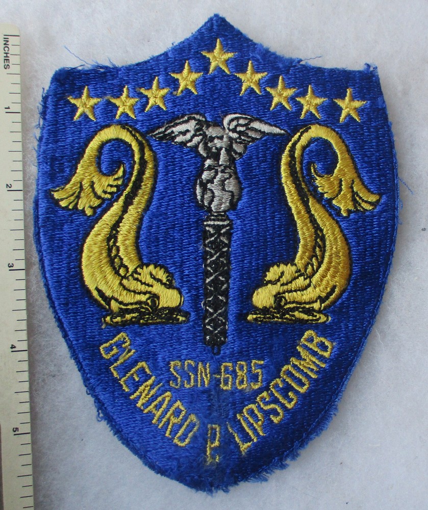 Used & Worn Vintage US NAVY SUBMARINE PATCH USS GLENARD P LIPSCOMB SSN-685
