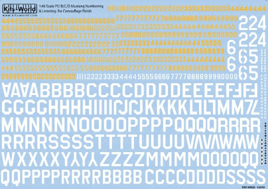 1/48 Scale P-51 Mustang Warbird Decals - Camo Lettering, Numbers & Kill Markings