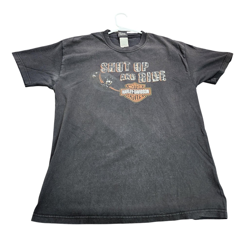 Harley-Davidson Shirt Mens Large Black Shut Up And Ride Graphic Tee Biker USA