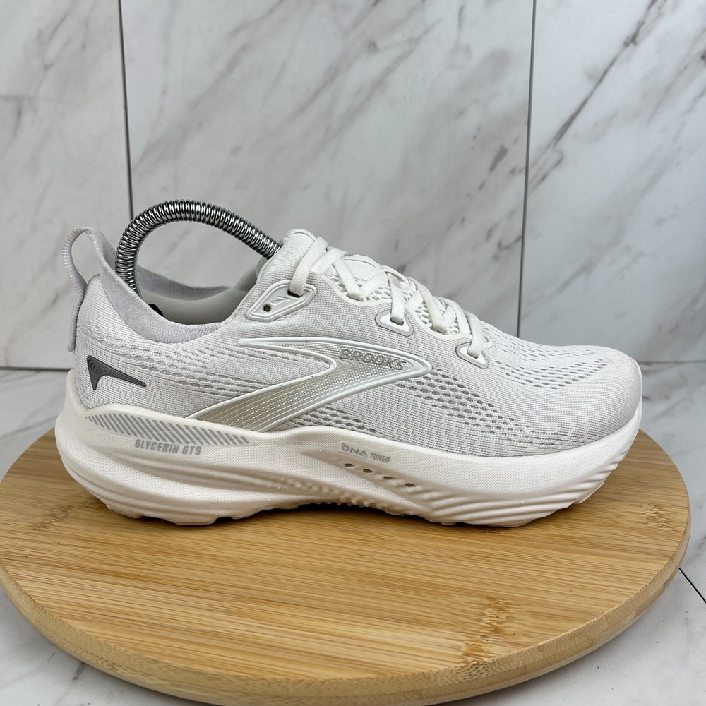 Brooks Glycerin GTS 22 Womens Size 8.5D WIDE White Grey Running Shoe 1204351D151