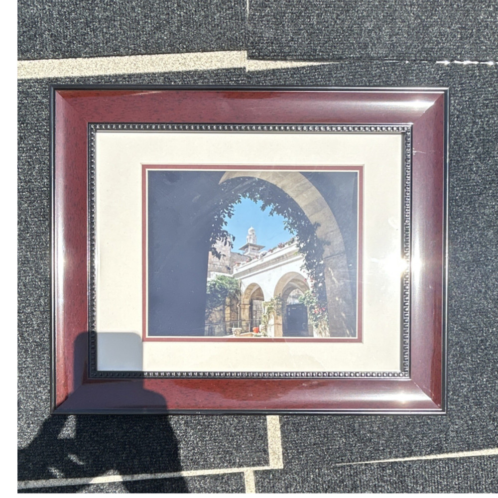 Framed Color Architectural Archway Landscape Photograph with Brown Wood Frame