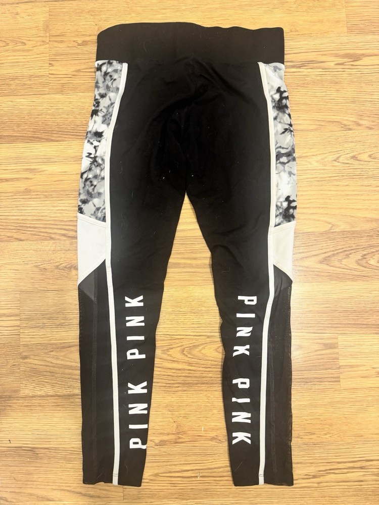 Victoria’s Secret PINK Ultimate Leggings Black With White Design Size M