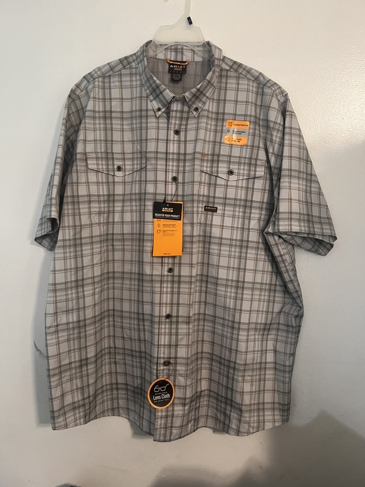 Ariat Rebar VentTEK  XXL  white black Plaid Button Up Western Work Wear Shirt