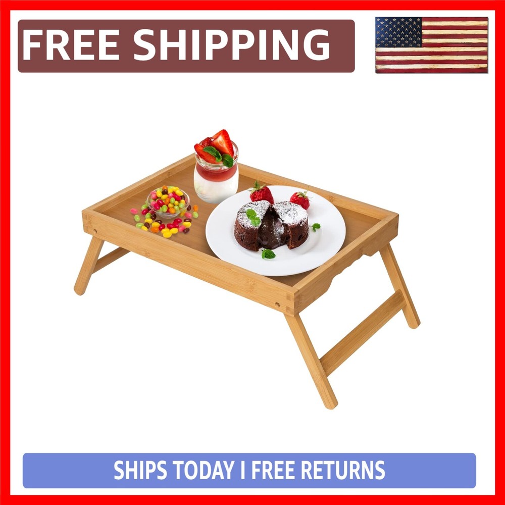 Stylish Foldable Bamboo Breakfast Tray Table with Ergonomic Handles