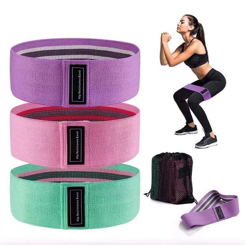 Elastic Squats, Resistance Bands, Hip Lifts, Fitness Pulls, and Yoga Stretches