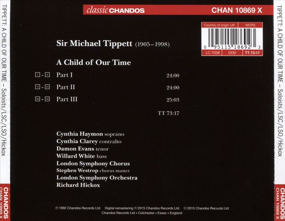 Richard Hickox Tippett: A Child Of Our Time New Cd