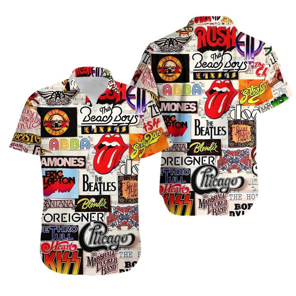Classic Rock Black/White Hawaiian Shirt - Unisex Retro Music Apparel for Fans of