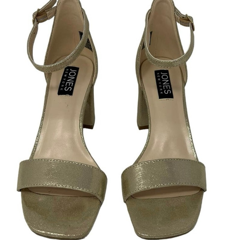 Jones New York Gold Metallic Ankle Strap Heels for Women