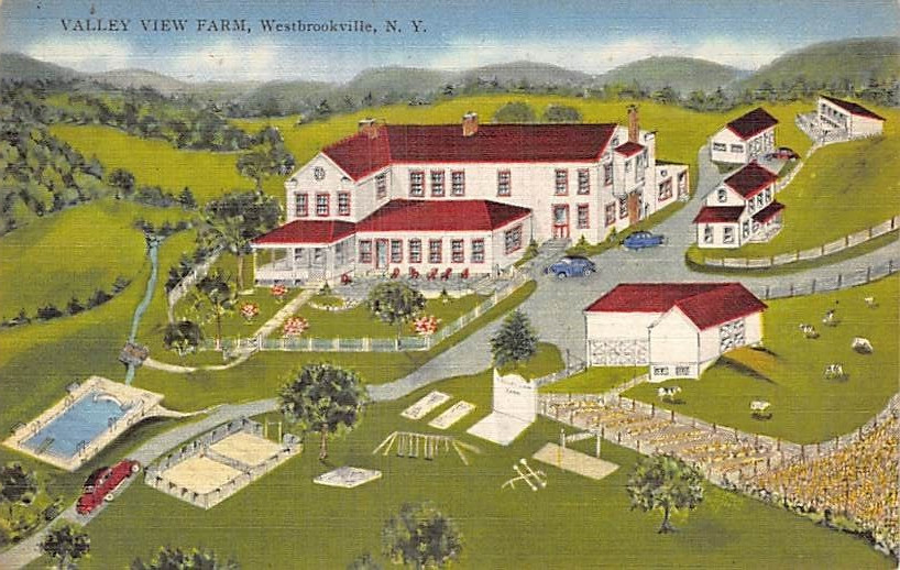 Postcard NY: Valley View Farm, Westbrookville, New York, Vintage Linen 1940's